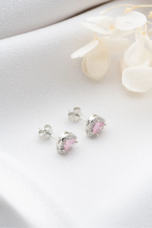 Pink Heart – 925 Sterling Zilver Oorbellen