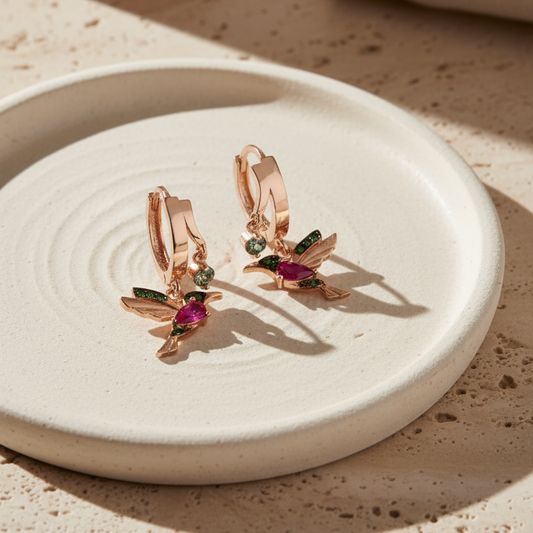 Charme de colibri - 925 boucles d'oreilles en argent sterling