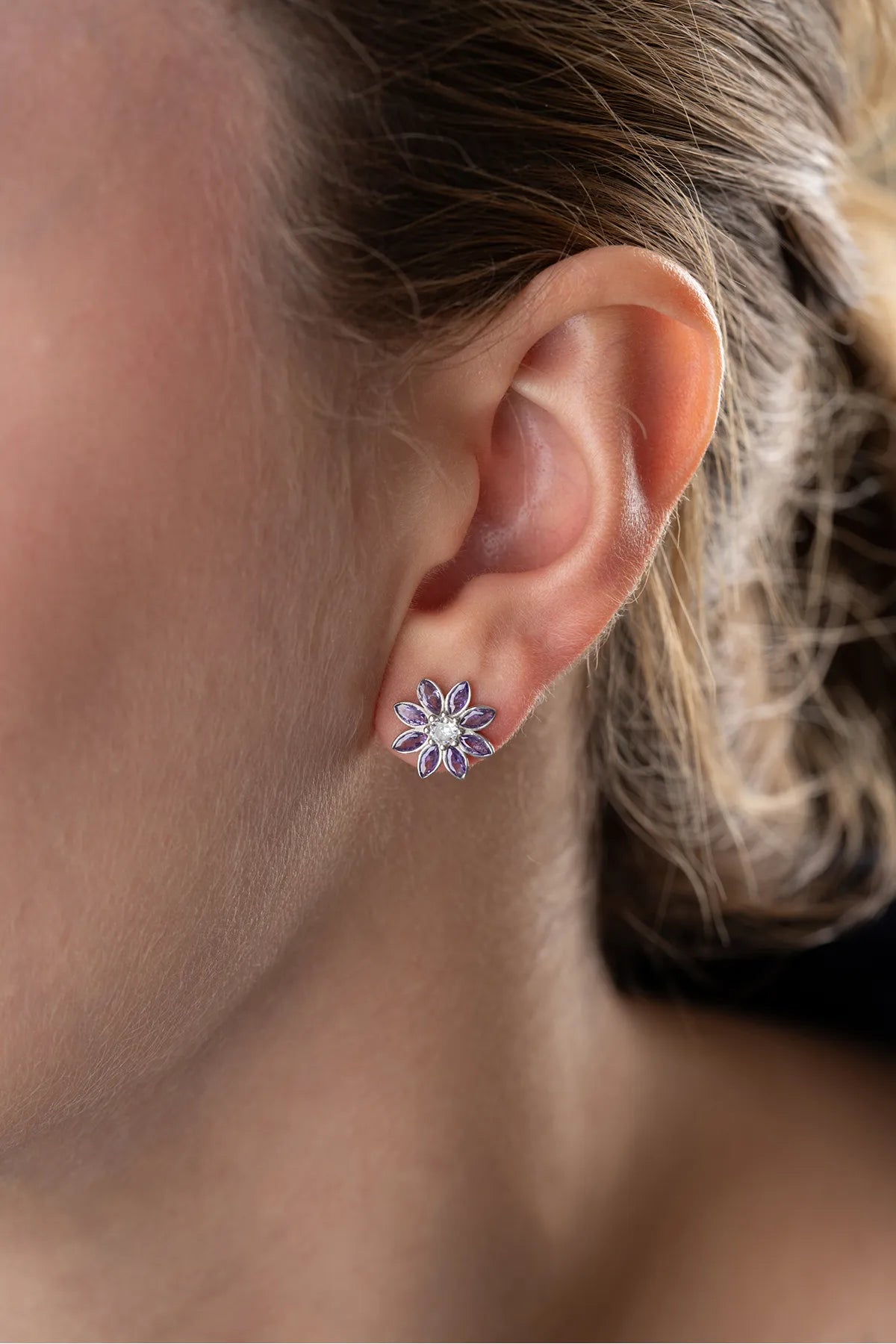 Boucles d'oreilles Lotus Bloom - Purple & 925 Silver