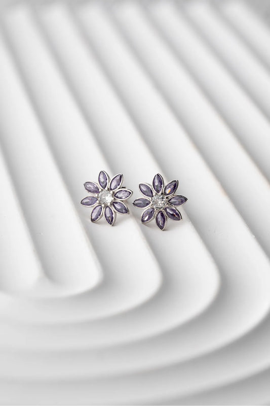 Boucles d'oreilles Lotus Bloom - Purple & 925 Silver