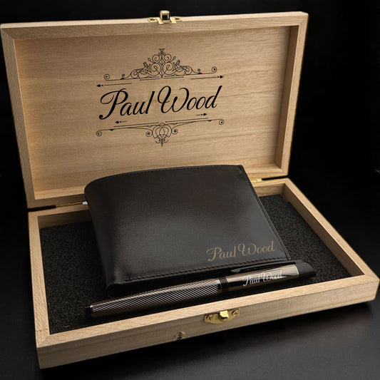 Coffret cadeau personnalisé - Stylo - Portefeuille - Coffret cadeau