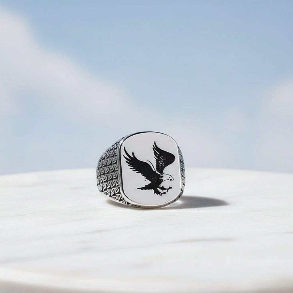 925 Anneau d'hommes en argent sterling avec motif d'aigle