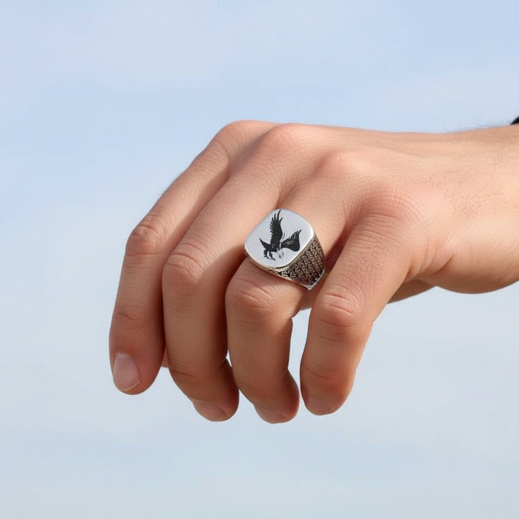 925 Anneau d'hommes en argent sterling avec motif d'aigle
