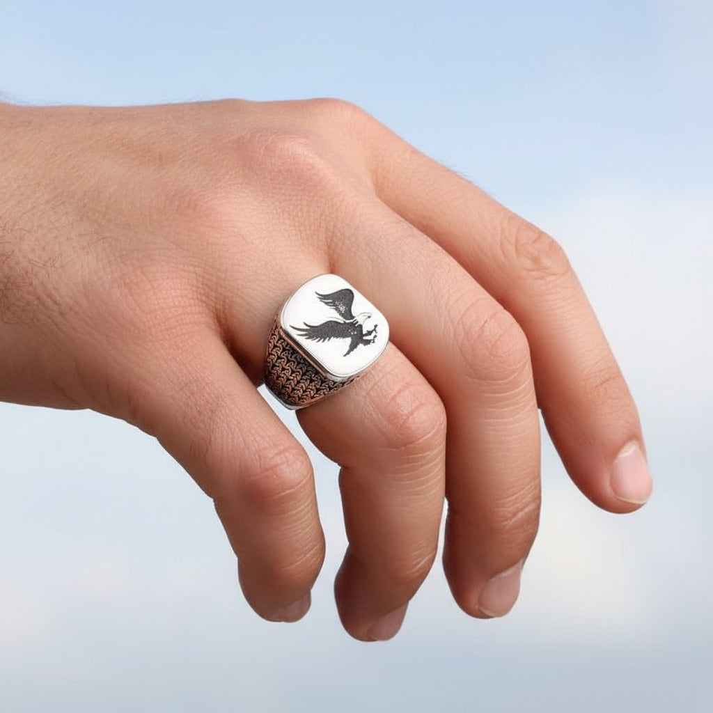 925 Anneau d'hommes en argent sterling avec motif d'aigle