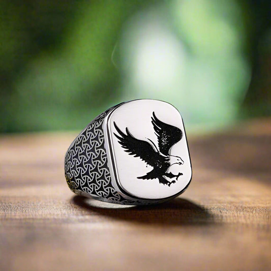925 Sterling Zilveren Herenring met Arend Motief