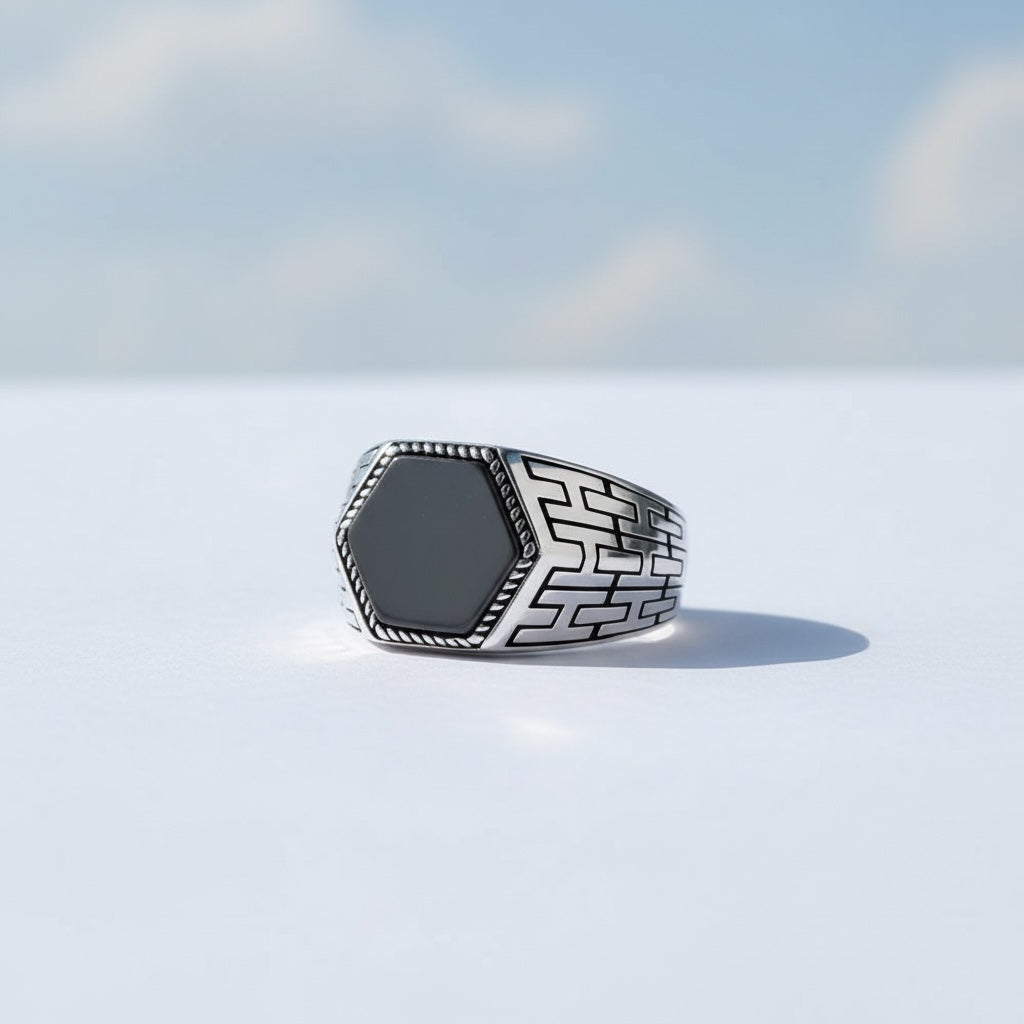 Bague pour homme en argent avec onyx