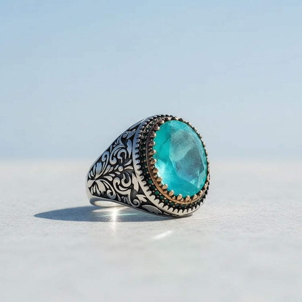 Anneau d'hommes avec paraiba pierre - 925 argent sterling