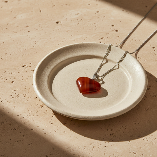 Pendentif coeur en agate rouge avec chaîne