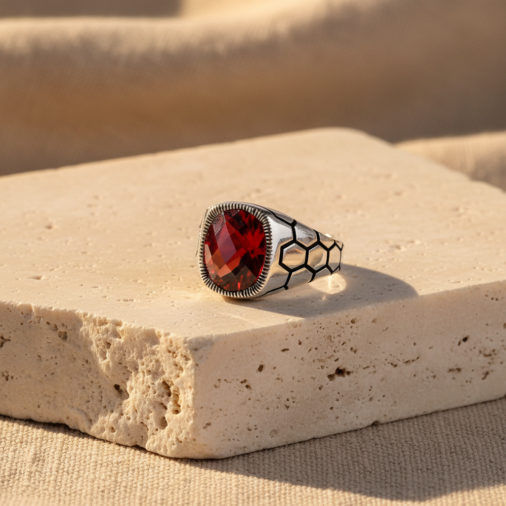 Rode Zirkonia Herenring | 925 Zilver