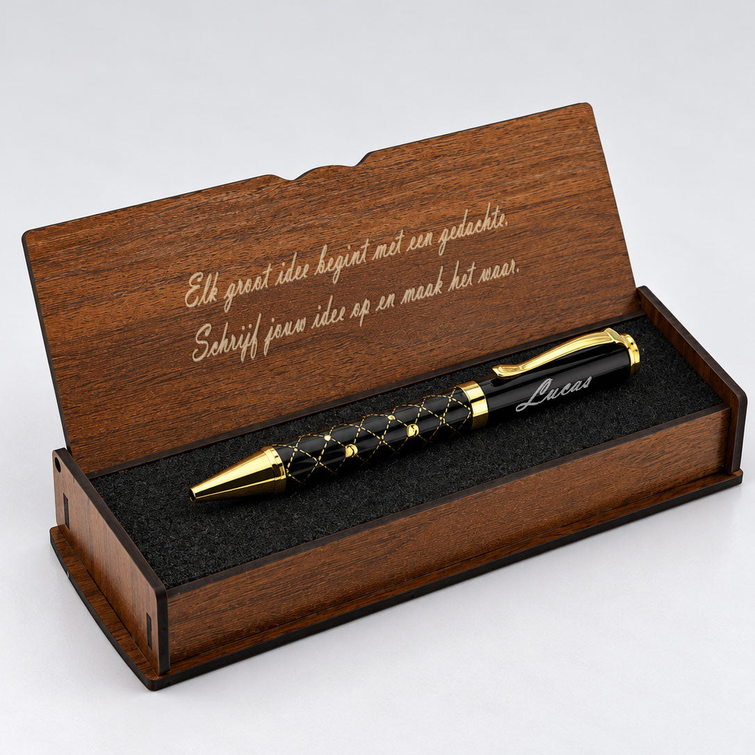 Stylo Personnalisé avec Coffret Cadeau en Bois Gravé