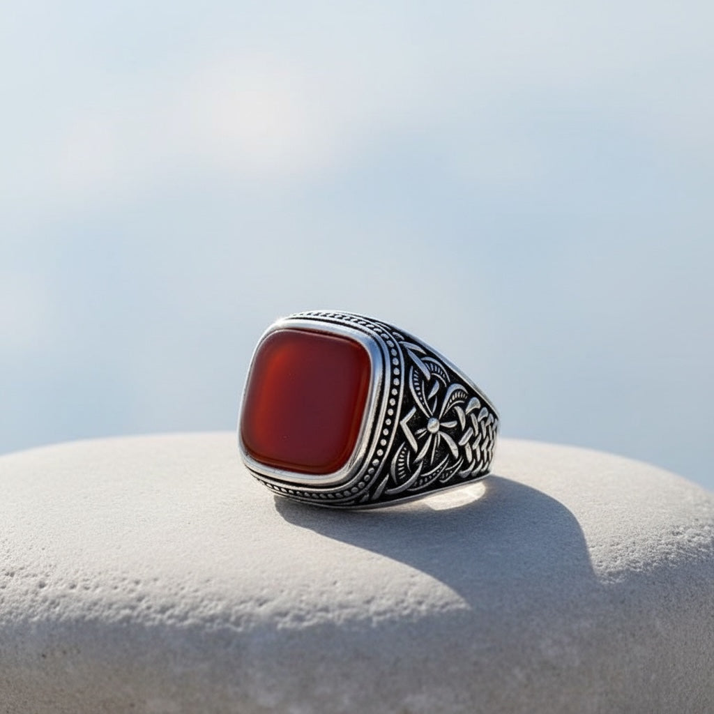 Anneau de Silver Men avec de la pierre d'agate