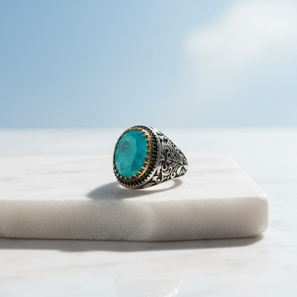 Anneau d'hommes avec paraiba pierre - 925 argent sterling