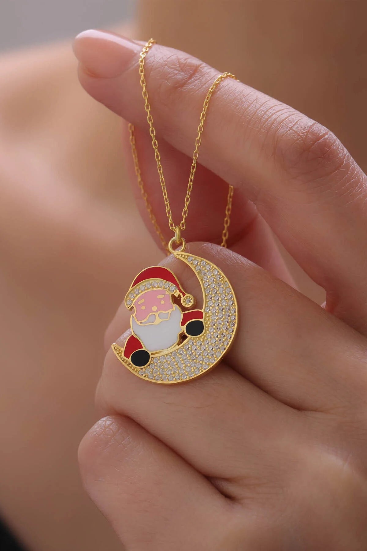 Collier Père Noël sur Lune en Argent Sterling 925 "SantaMoon"