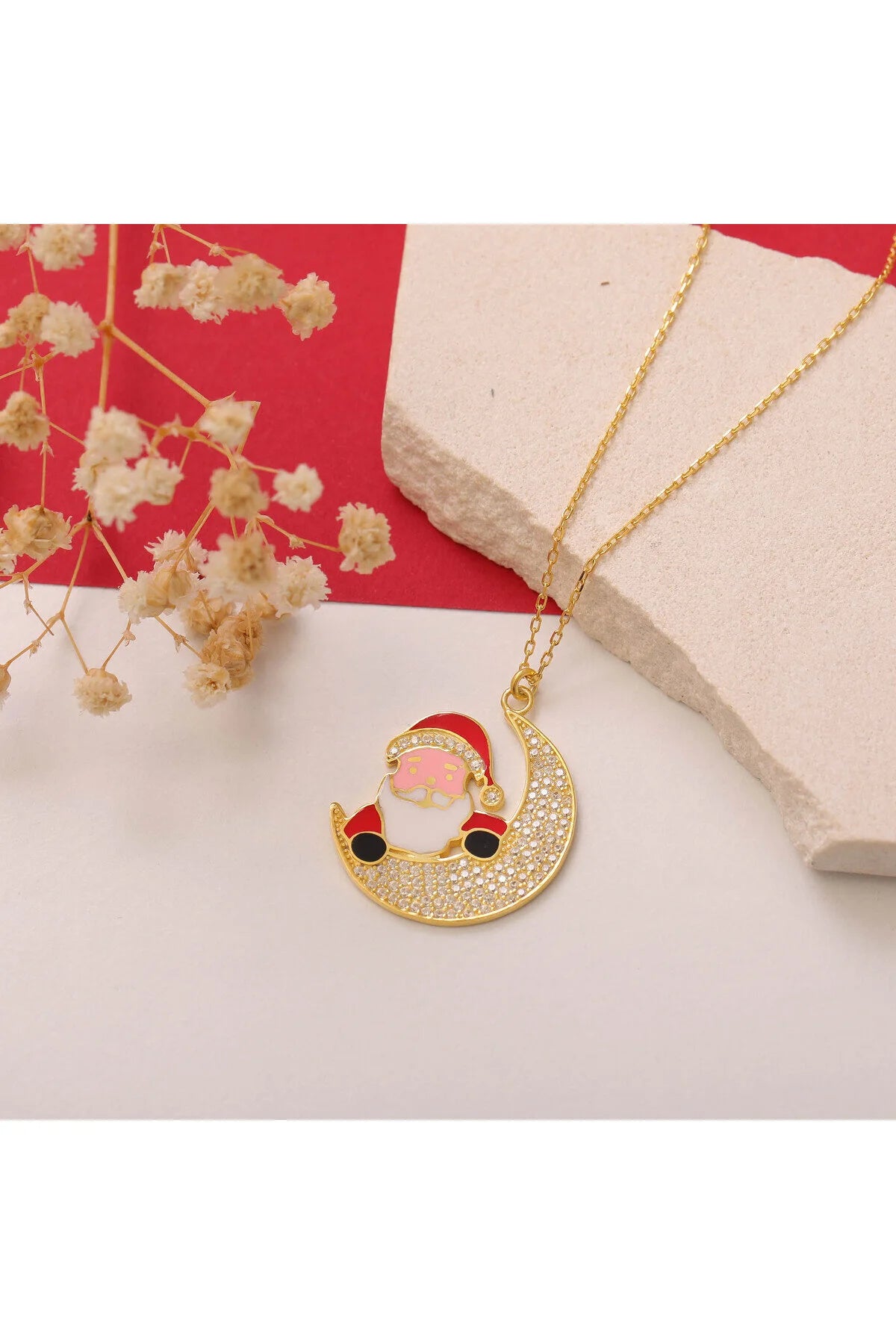 Collier Père Noël sur Lune en Argent Sterling 925 "SantaMoon"