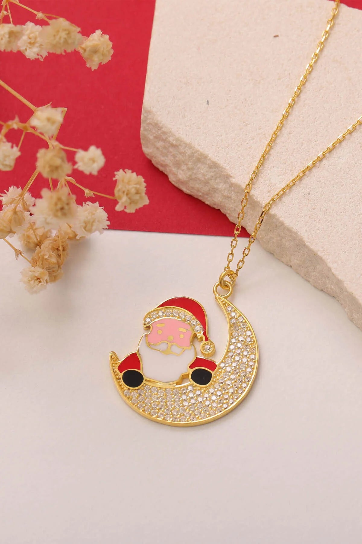 Collier Père Noël sur Lune en Argent Sterling 925 "SantaMoon"