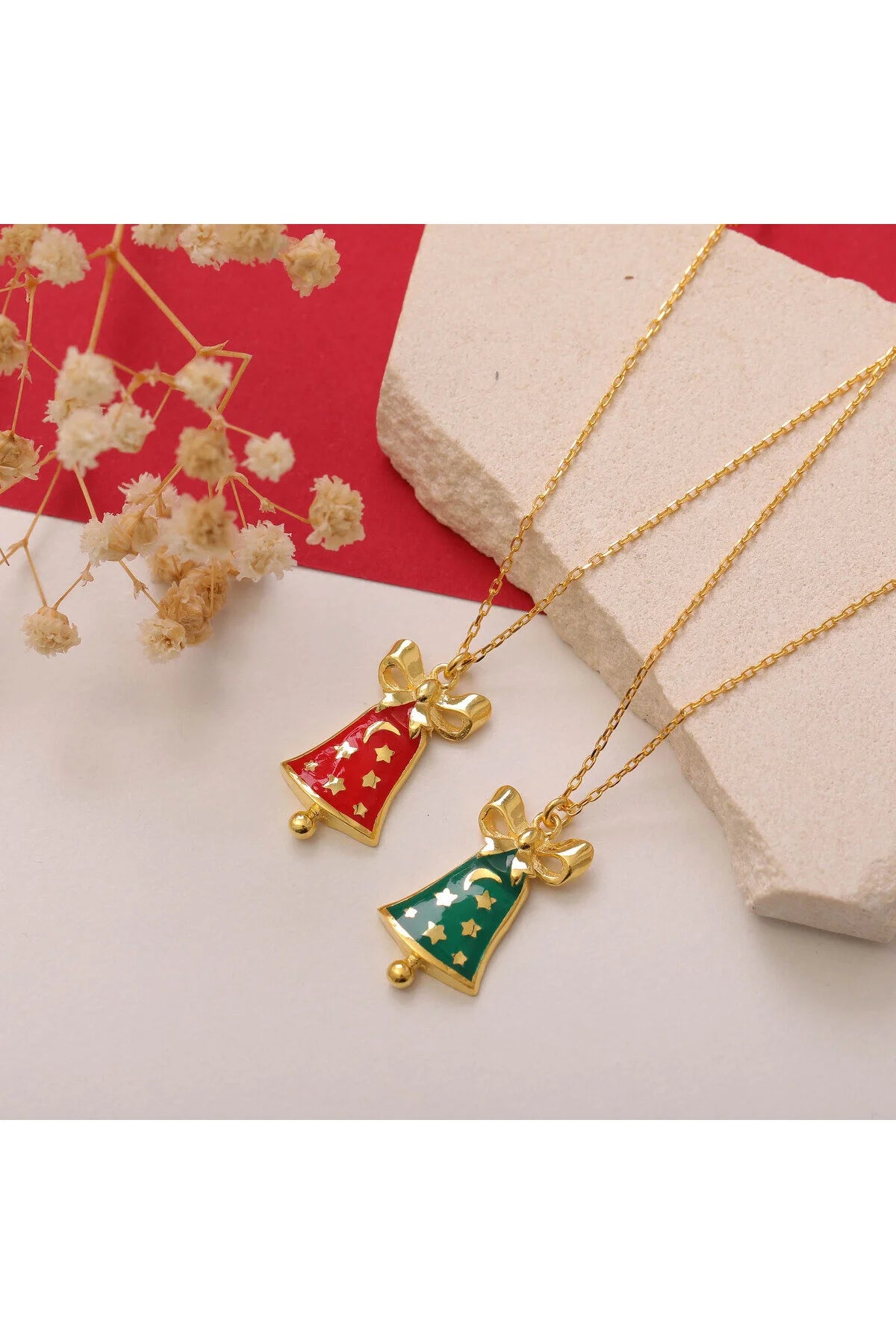 StellaBell - Pendentif cloche de Noël en argent sterling 925 - Rouge ou Vert