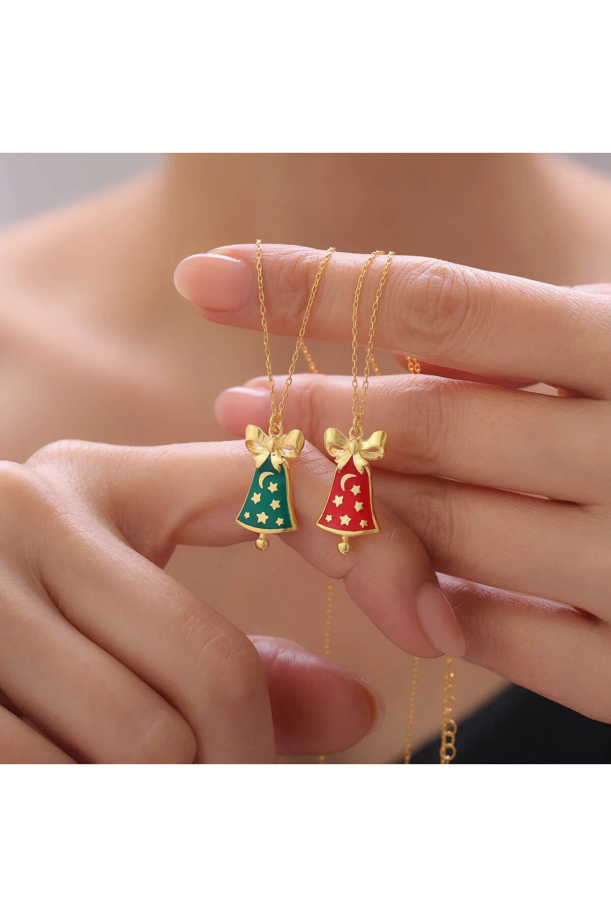 StellaBell - Pendentif cloche de Noël en argent sterling 925 - Rouge ou Vert