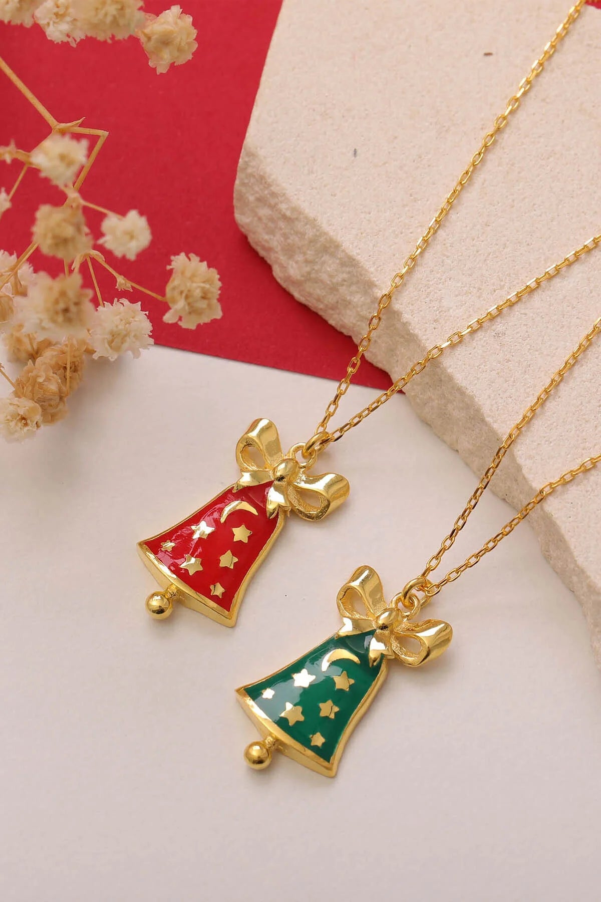 StellaBell - Pendentif cloche de Noël en argent sterling 925 - Rouge ou Vert