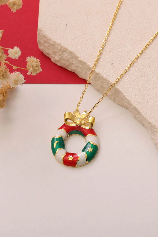 Collier pendentif couronne de Noël en argent sterling 925