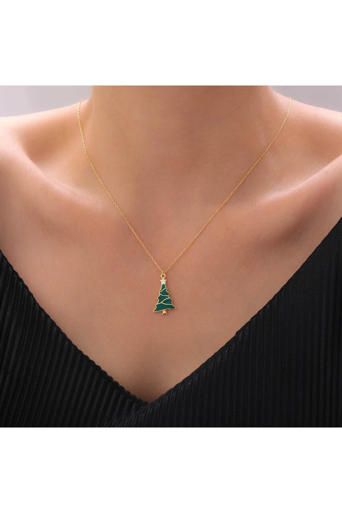 Collier pendentif arbre de Noël en argent sterling 925