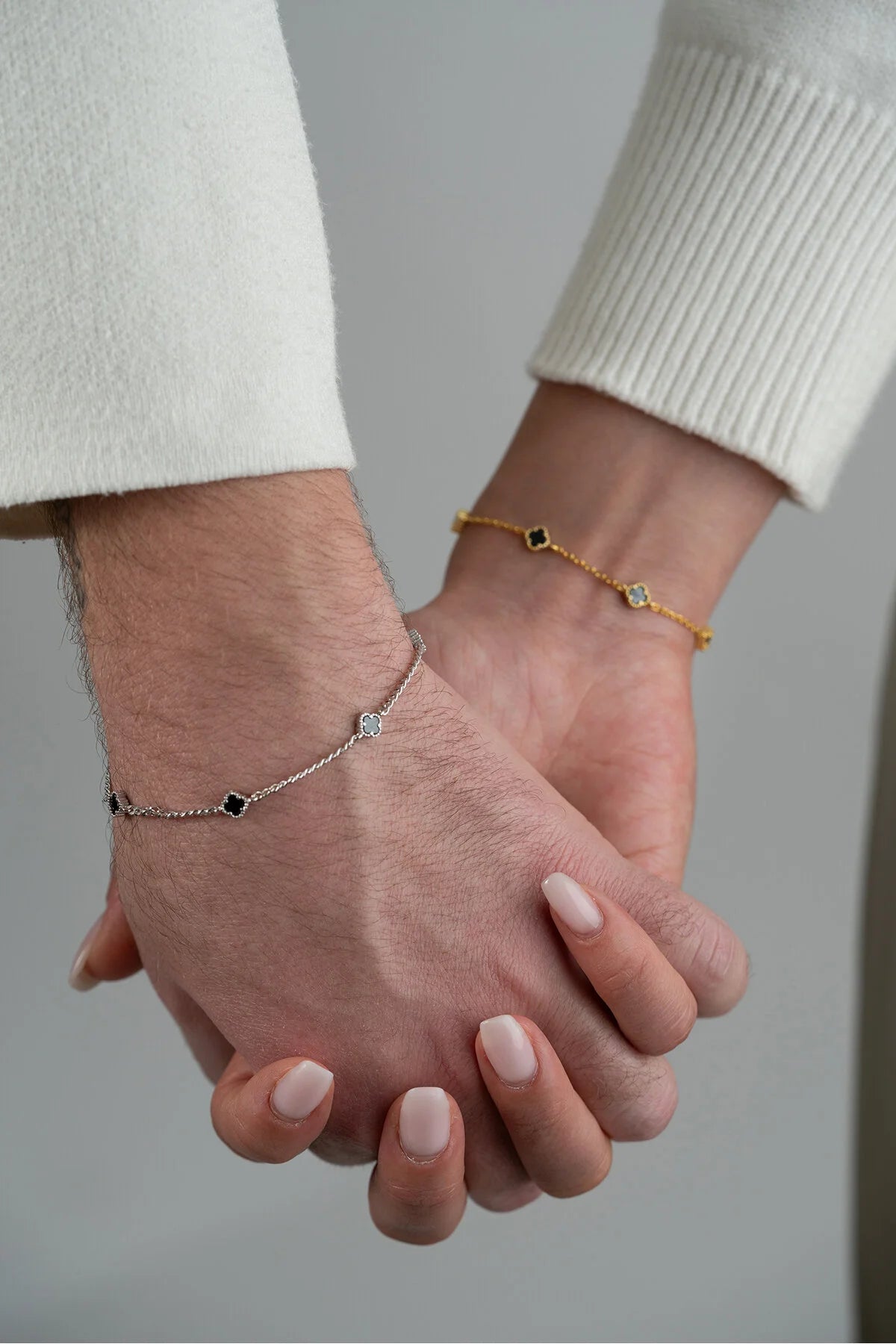 Ensemble de bracelets trèfle à quatre feuilles en argent sterling 925 pour couples