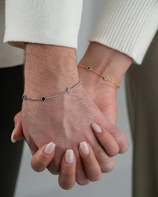 Ensemble de bracelets trèfle à quatre feuilles en argent sterling 925 pour couples