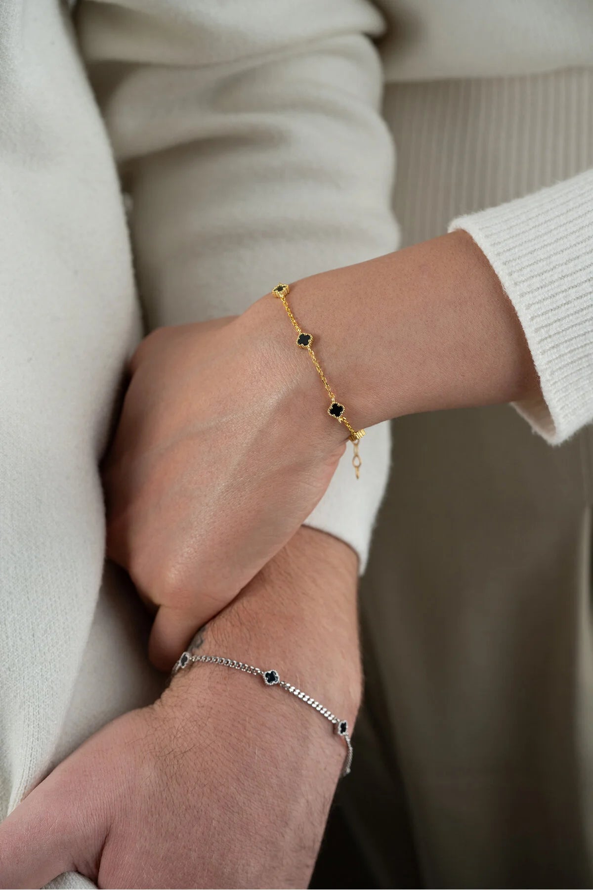 Ensemble de bracelets trèfle à quatre feuilles en argent sterling 925 pour couples