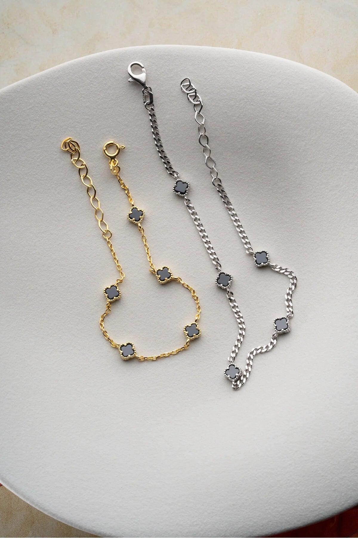 Ensemble de bracelets trèfle à quatre feuilles en argent sterling 925 pour couples