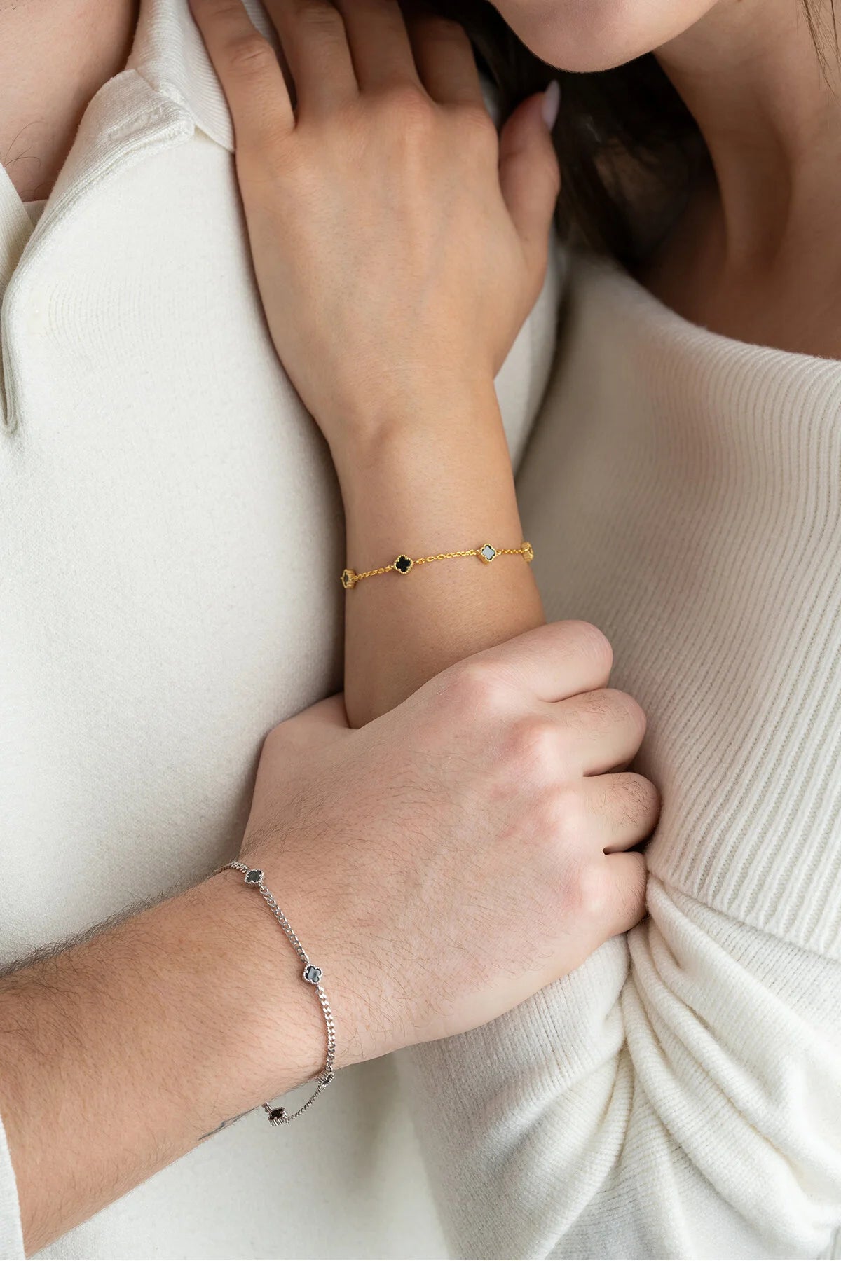 Ensemble de bracelets trèfle à quatre feuilles en argent sterling 925 pour couples