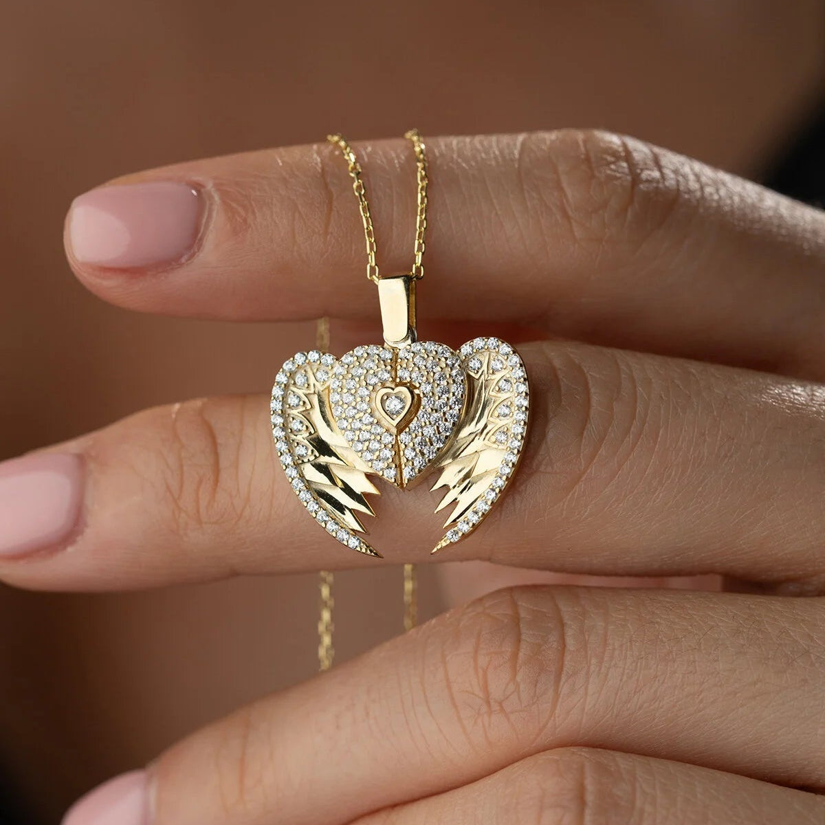 Persoonlijke Hartvormige Engelvleugel Ketting