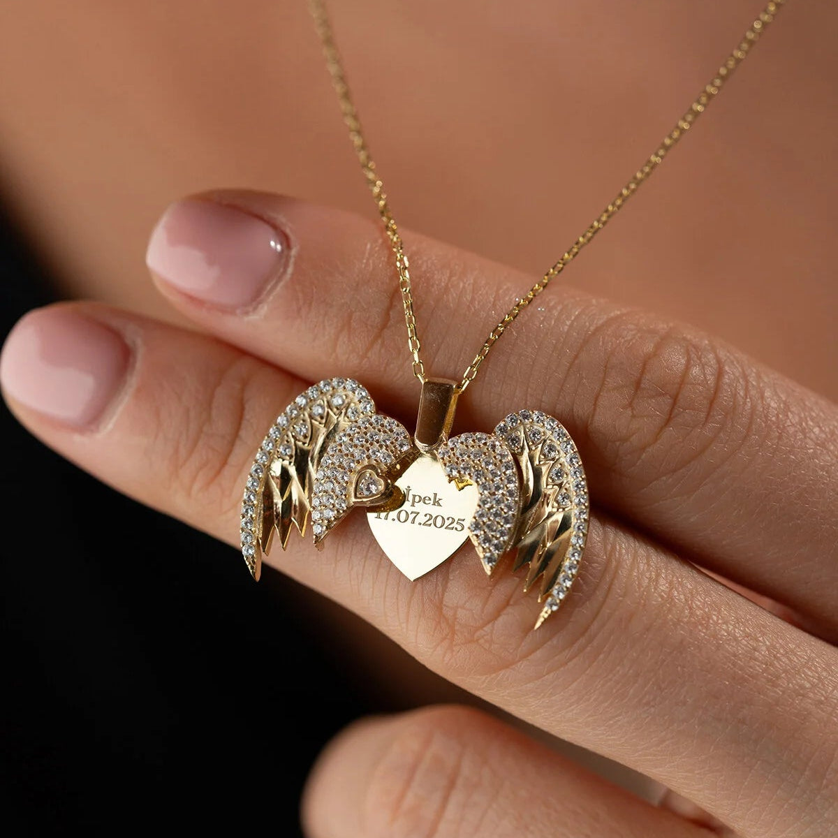 Persoonlijke Hartvormige Engelvleugel Ketting