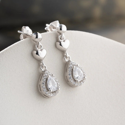 Boucles d'oreilles en argent avec motif cœur et goutte