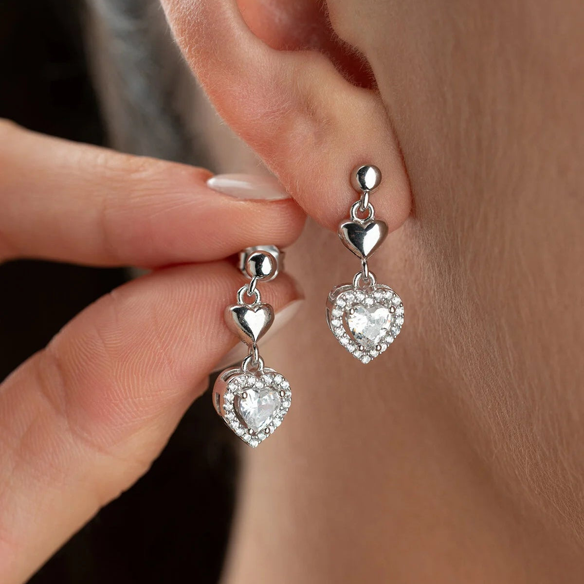 Boucles d'oreilles en forme de cœur avec zircone – Argent 925