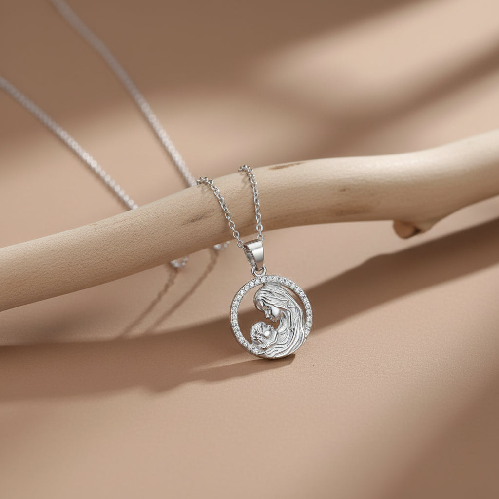 Moeder en Kind Ketting met Zirkonia | 925 Zilver