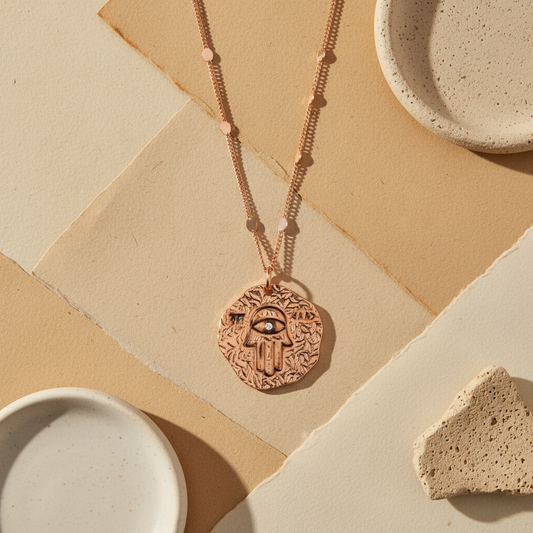 Collier Médaillon Main Hamsa Avec Pendentif