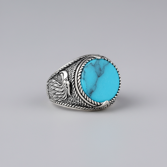 Bague pour homme en argent 925 avec motif turquoise et aigle