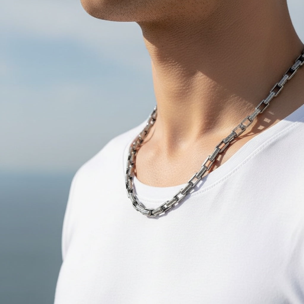 Collier corde pour homme oxydé en argent sterling 925