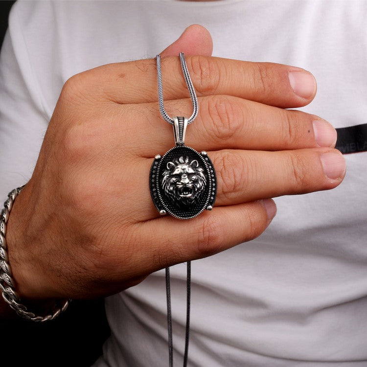 925 Zilver Herenketting met Leeuw Hanger en Microstenen