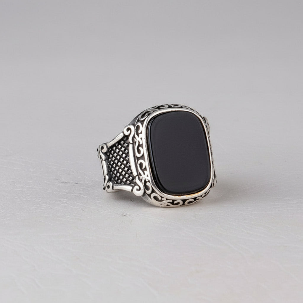 Herenring van 925 Zilver met Onyx Steen