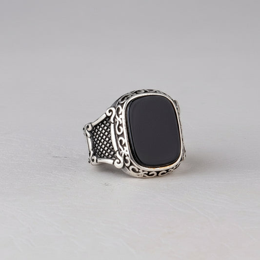 Herenring van 925 Zilver met Onyx Steen