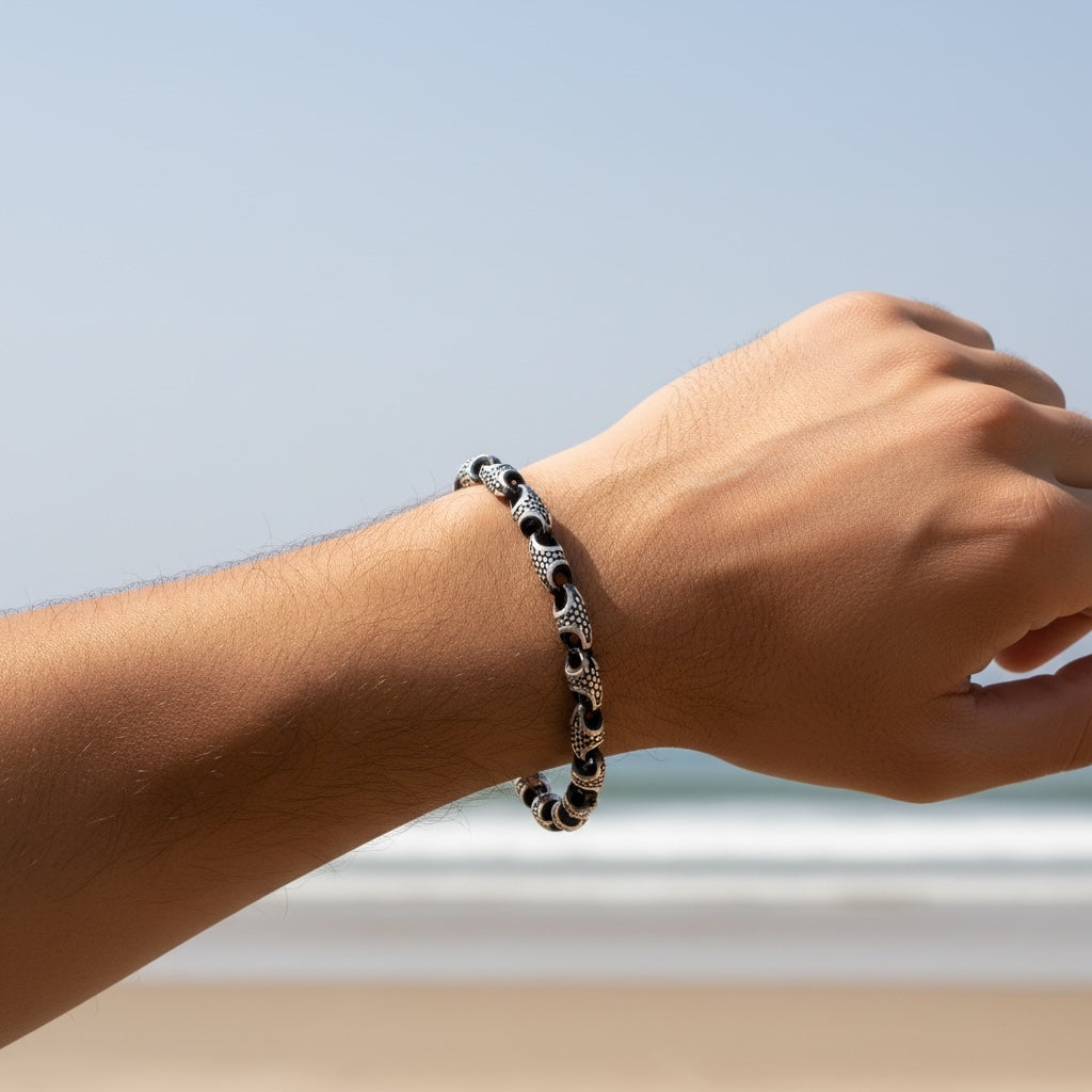 Bracelet en argent 925 écailles sombres pour homme
