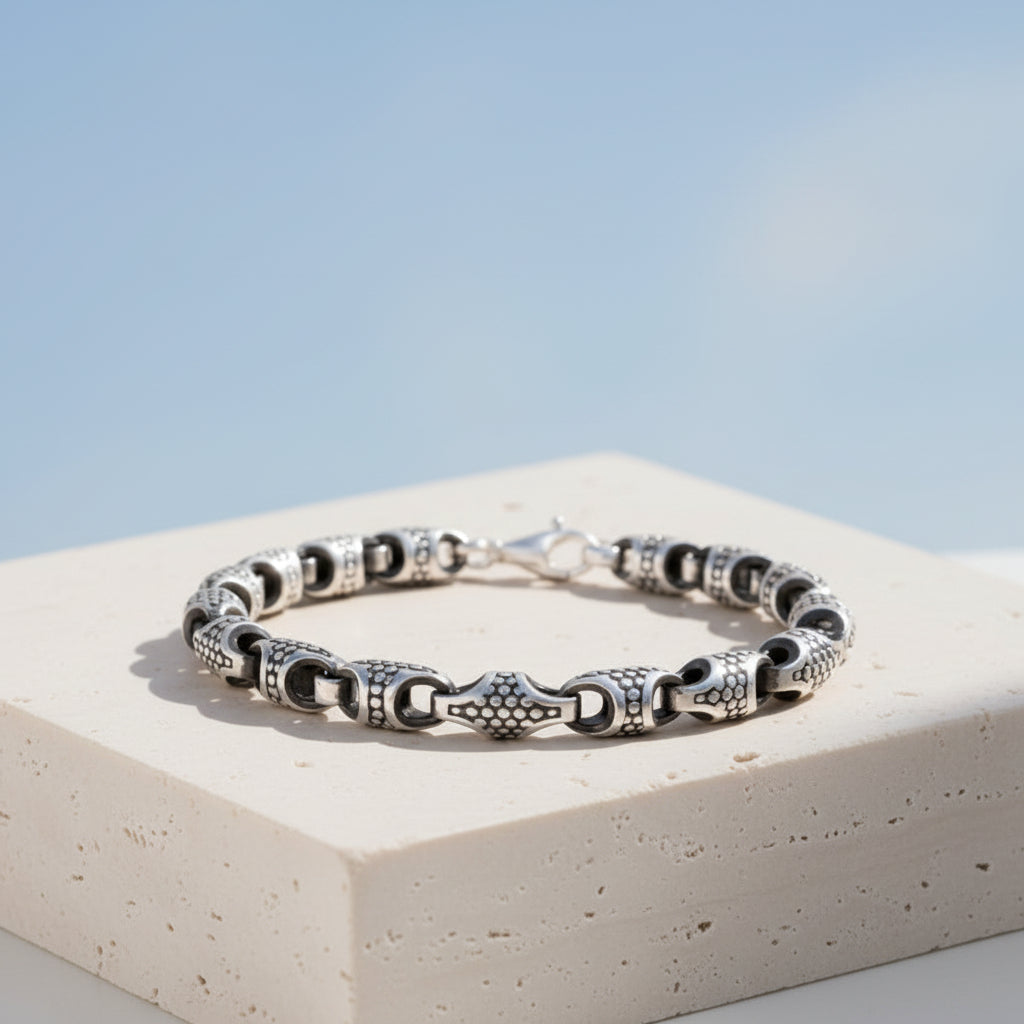 Bracelet en argent 925 écailles sombres pour homme