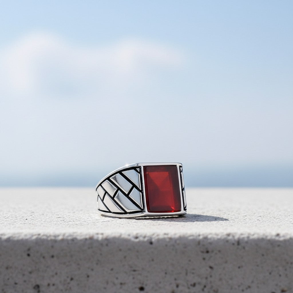 925 Sterling Zilveren Herenring met Agaat Steen