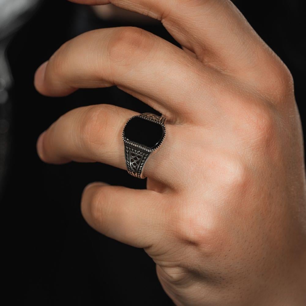 Herenring van 925 Zilver met Onyx Steen