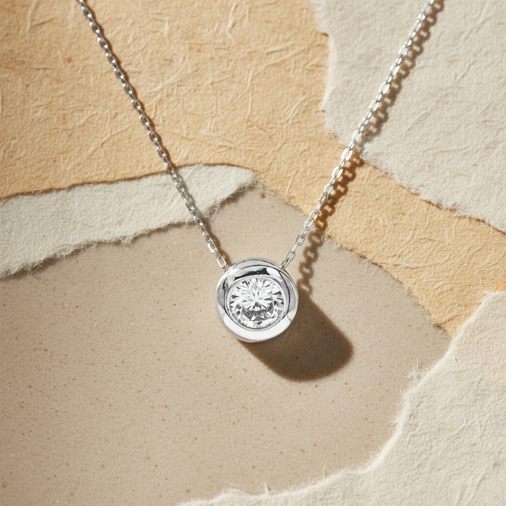 Pendentif collier solitaire en argent