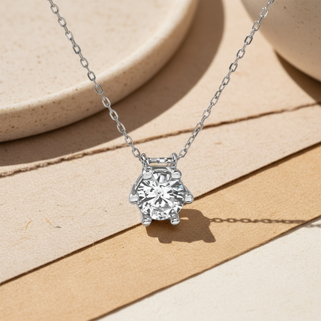 Pendentif collier solitaire en argent