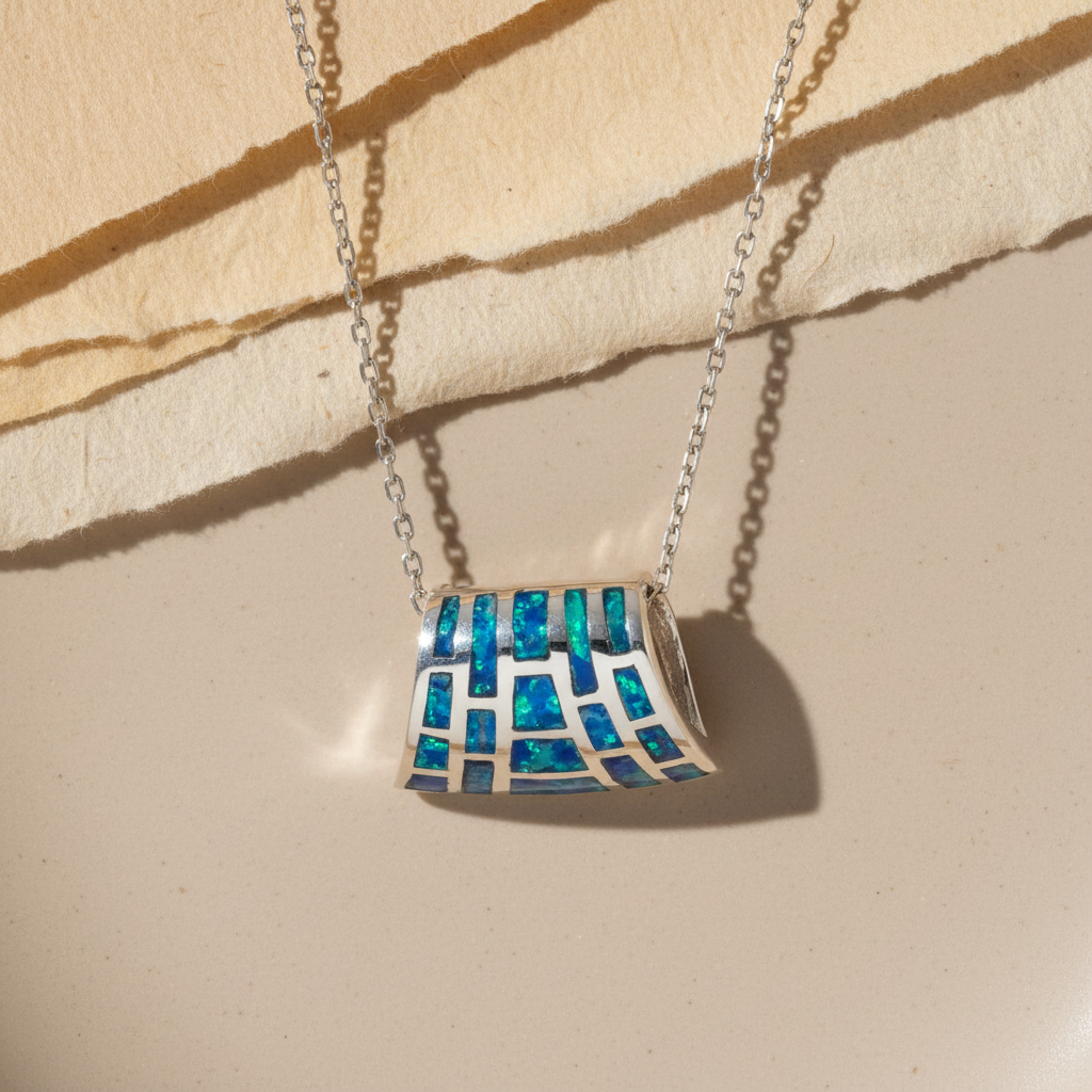Collier en Argent avec Opale Bleue BLDS068