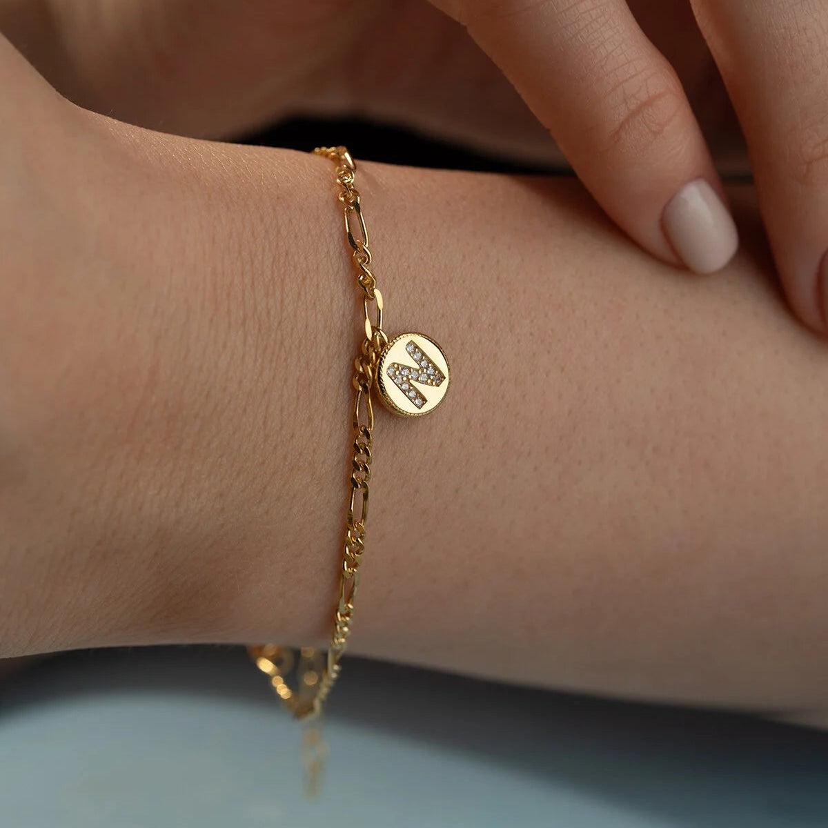 Bracelet Chaîne Figaro avec Initiale | Argent 925