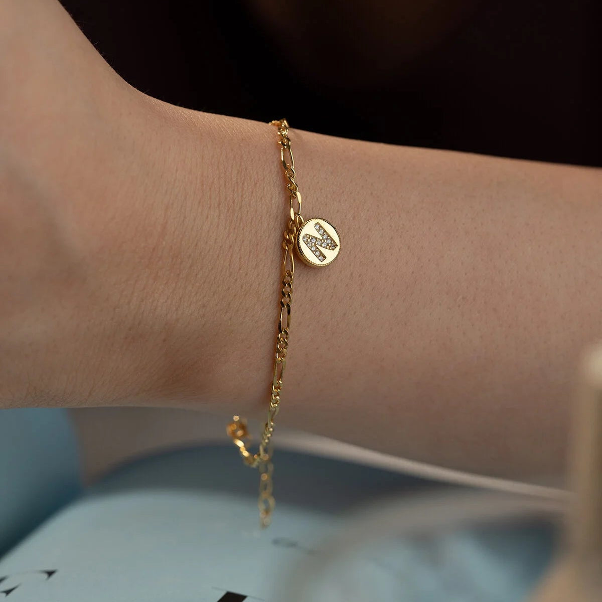 Bracelet Chaîne Figaro avec Initiale | Argent 925