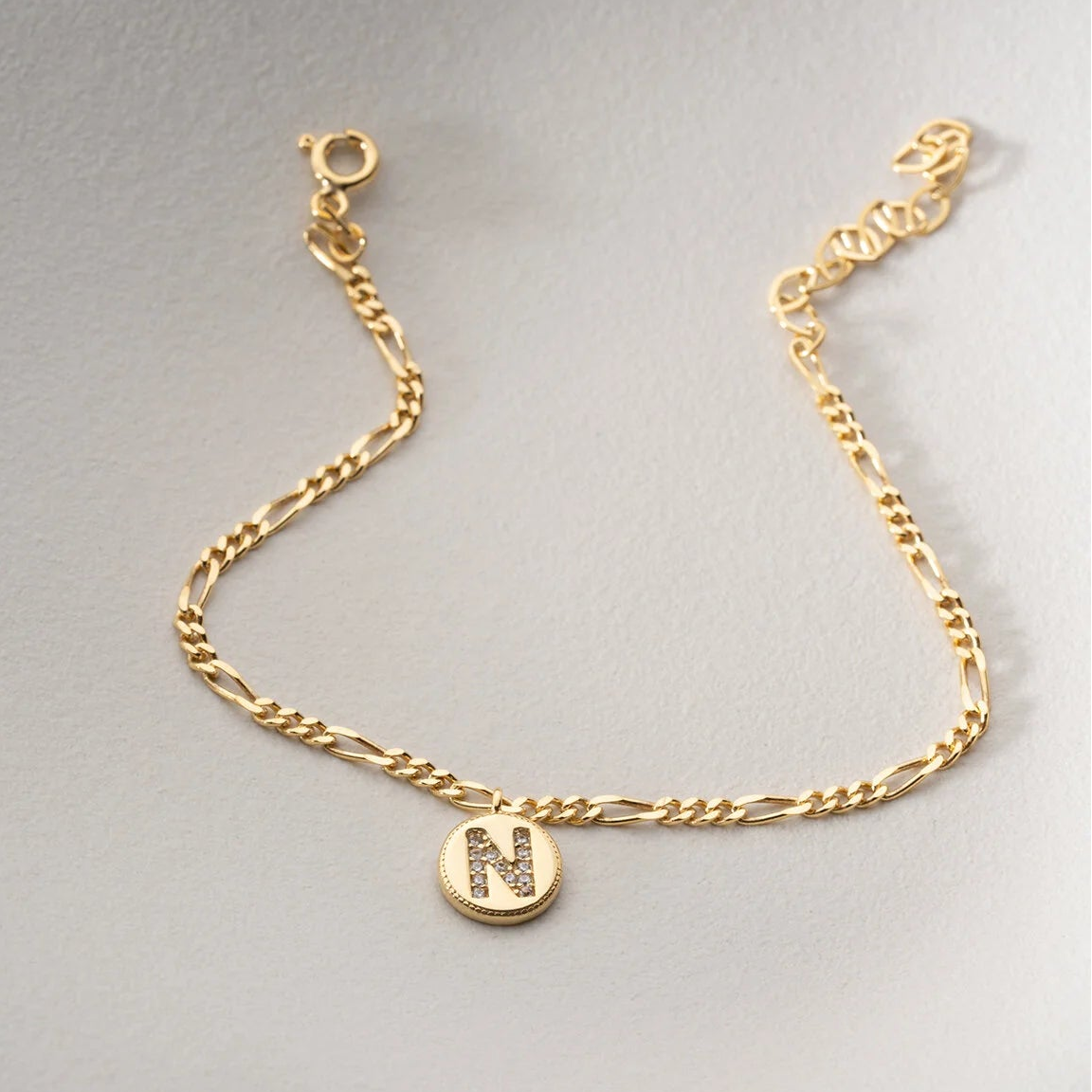 Bracelet Chaîne Figaro avec Initiale | Argent 925
